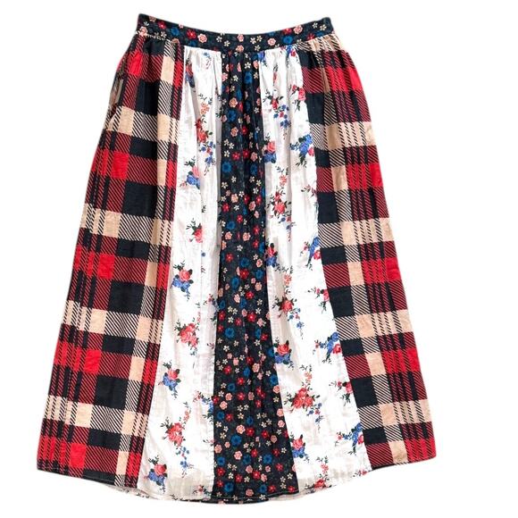 Anthropologie Let Me Be Contrast Plaid Floral Maxi Skirt - Picture 2 of 7